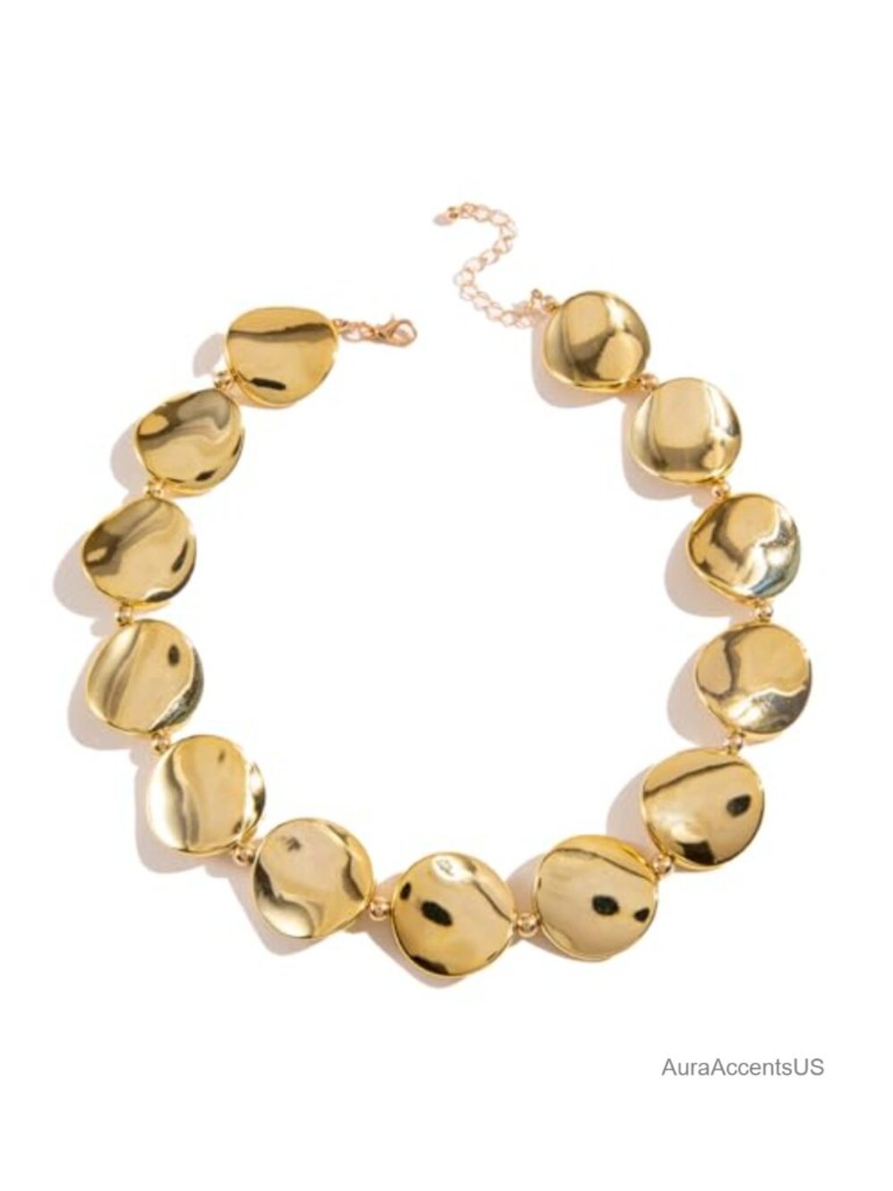 Chunky Irregular Pebble Disc Hammered Nugget Collar Necklace Statement Choker